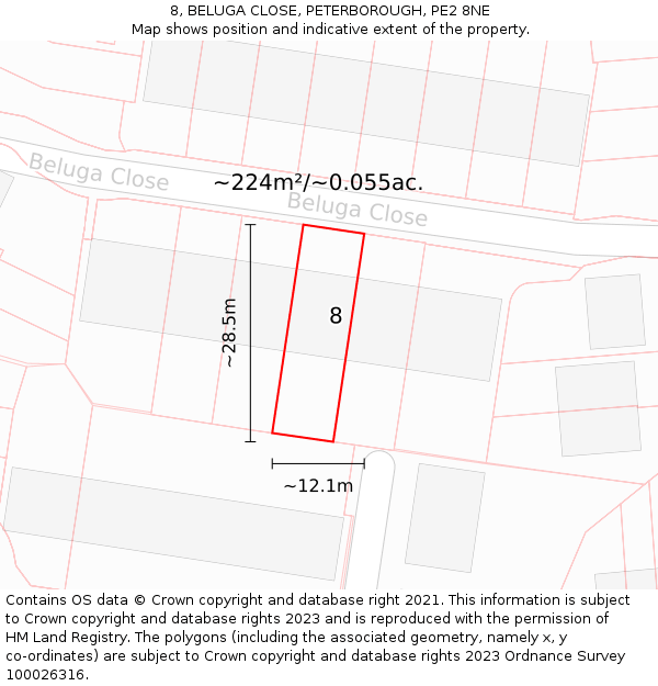 8, BELUGA CLOSE, PETERBOROUGH, PE2 8NE: Plot and title map