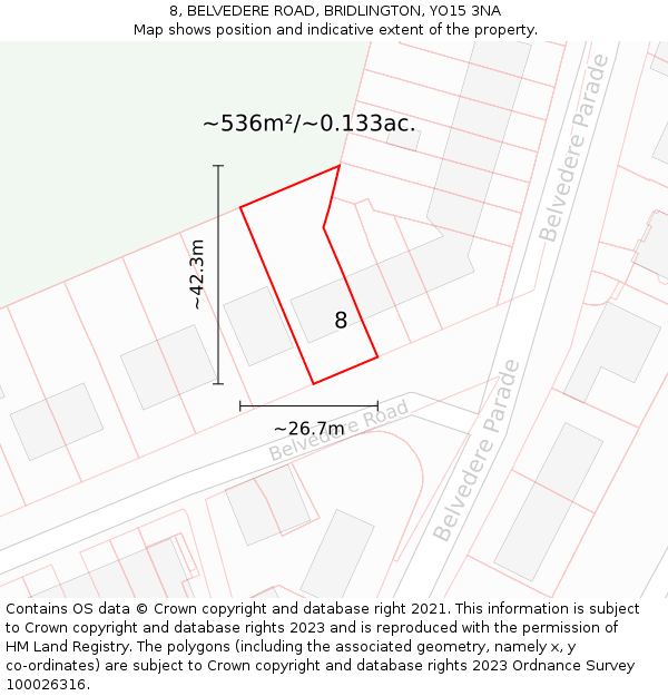 8, BELVEDERE ROAD, BRIDLINGTON, YO15 3NA: Plot and title map