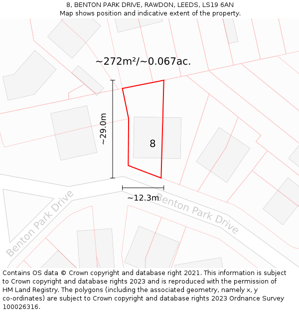 8, BENTON PARK DRIVE, RAWDON, LEEDS, LS19 6AN: Plot and title map