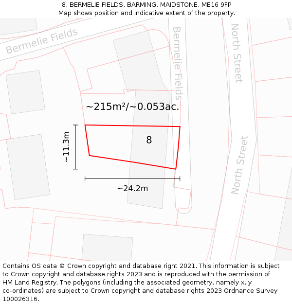 8, BERMELIE FIELDS, BARMING, MAIDSTONE, ME16 9FP: Plot and title map