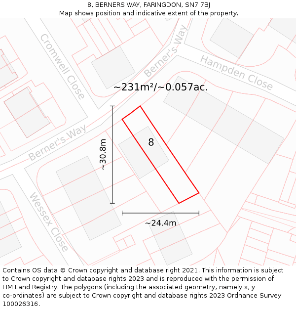 8, BERNERS WAY, FARINGDON, SN7 7BJ: Plot and title map