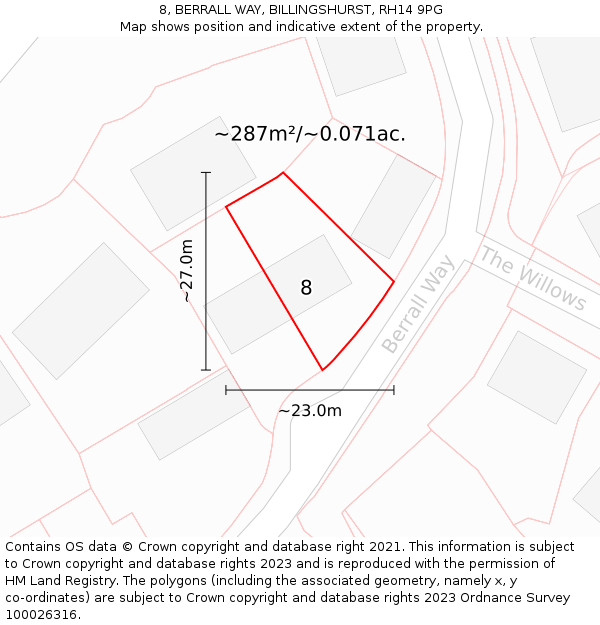 8, BERRALL WAY, BILLINGSHURST, RH14 9PG: Plot and title map