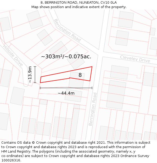 8, BERRINGTON ROAD, NUNEATON, CV10 0LA: Plot and title map