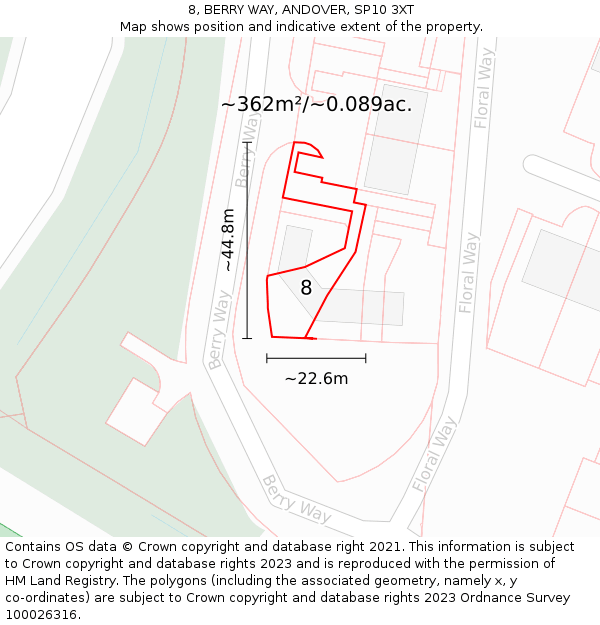 8, BERRY WAY, ANDOVER, SP10 3XT: Plot and title map