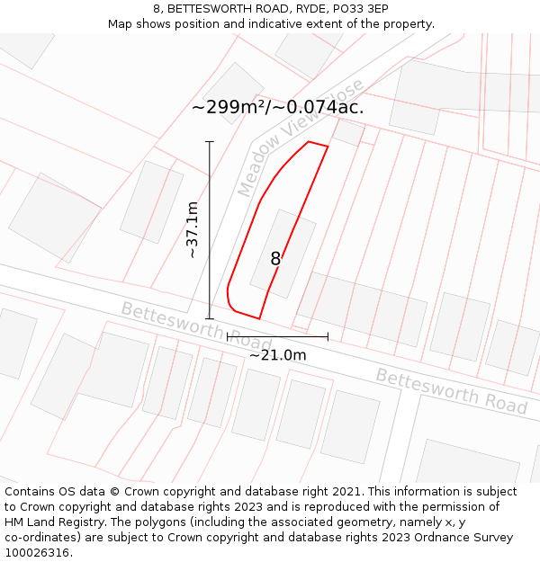 8, BETTESWORTH ROAD, RYDE, PO33 3EP: Plot and title map