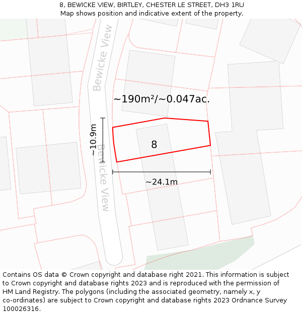 8, BEWICKE VIEW, BIRTLEY, CHESTER LE STREET, DH3 1RU: Plot and title map