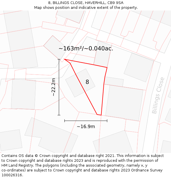 8, BILLINGS CLOSE, HAVERHILL, CB9 9SA: Plot and title map