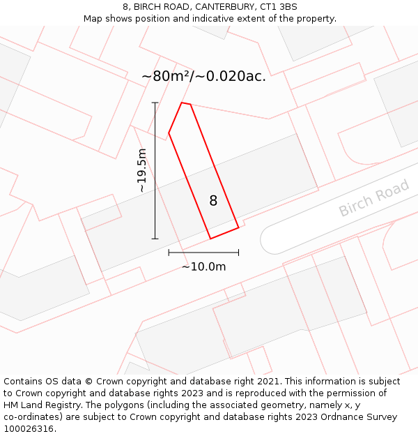 8, BIRCH ROAD, CANTERBURY, CT1 3BS: Plot and title map