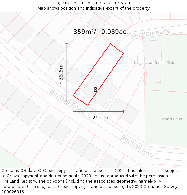 8, BIRCHALL ROAD, BRISTOL, BS6 7TP: Plot and title map