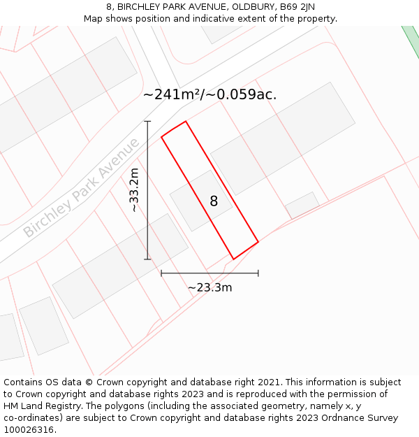 8, BIRCHLEY PARK AVENUE, OLDBURY, B69 2JN: Plot and title map