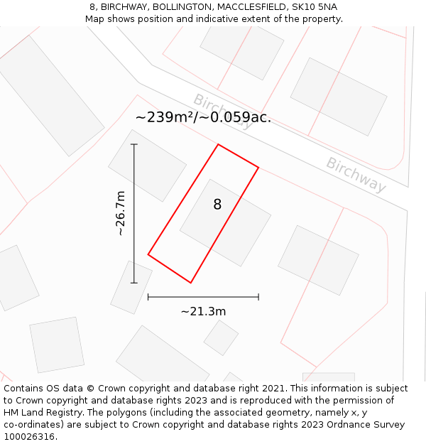 8, BIRCHWAY, BOLLINGTON, MACCLESFIELD, SK10 5NA: Plot and title map