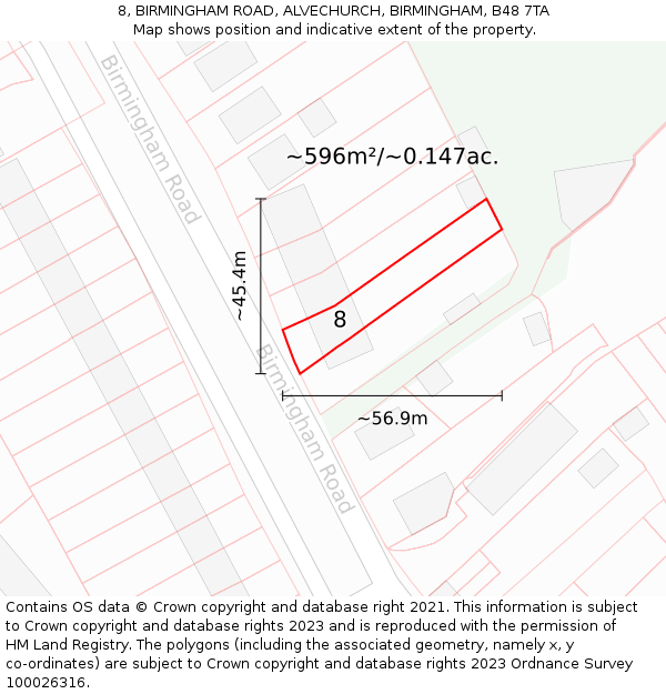 8, BIRMINGHAM ROAD, ALVECHURCH, BIRMINGHAM, B48 7TA: Plot and title map