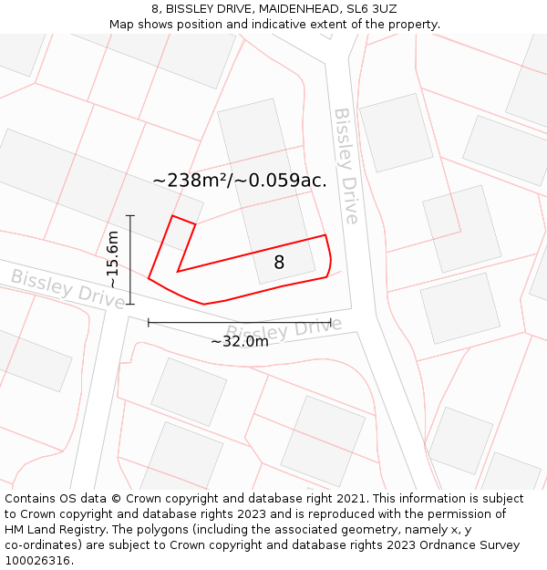 8, BISSLEY DRIVE, MAIDENHEAD, SL6 3UZ: Plot and title map