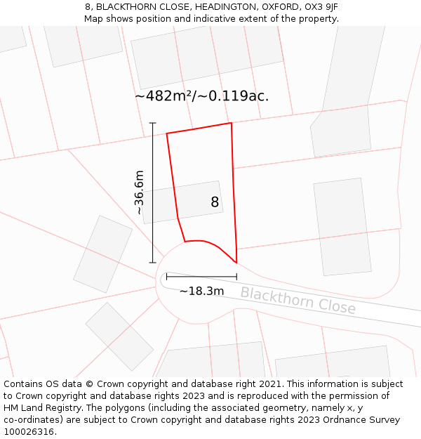 8, BLACKTHORN CLOSE, HEADINGTON, OXFORD, OX3 9JF: Plot and title map