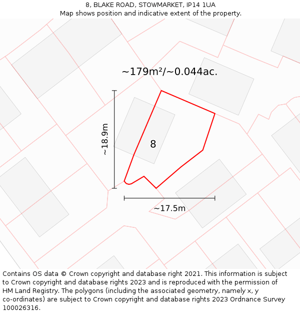 8, BLAKE ROAD, STOWMARKET, IP14 1UA: Plot and title map