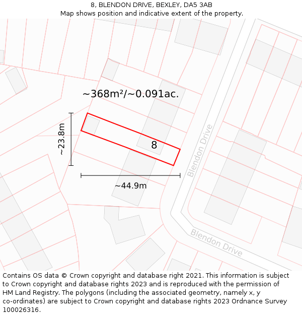 8, BLENDON DRIVE, BEXLEY, DA5 3AB: Plot and title map