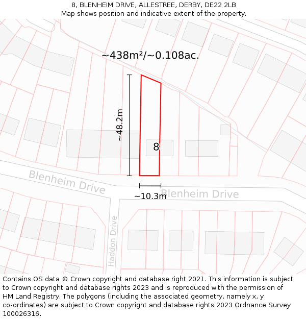 8, BLENHEIM DRIVE, ALLESTREE, DERBY, DE22 2LB: Plot and title map