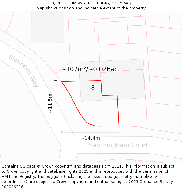 8, BLENHEIM WAY, KETTERING, NN15 6XQ: Plot and title map