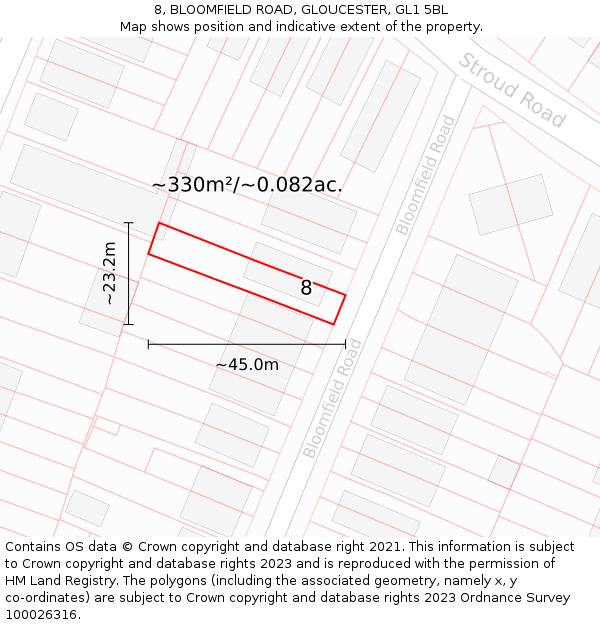 8, BLOOMFIELD ROAD, GLOUCESTER, GL1 5BL: Plot and title map