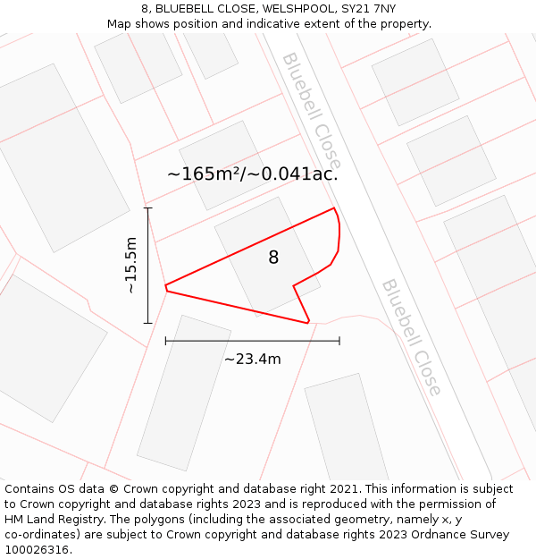 8, BLUEBELL CLOSE, WELSHPOOL, SY21 7NY: Plot and title map