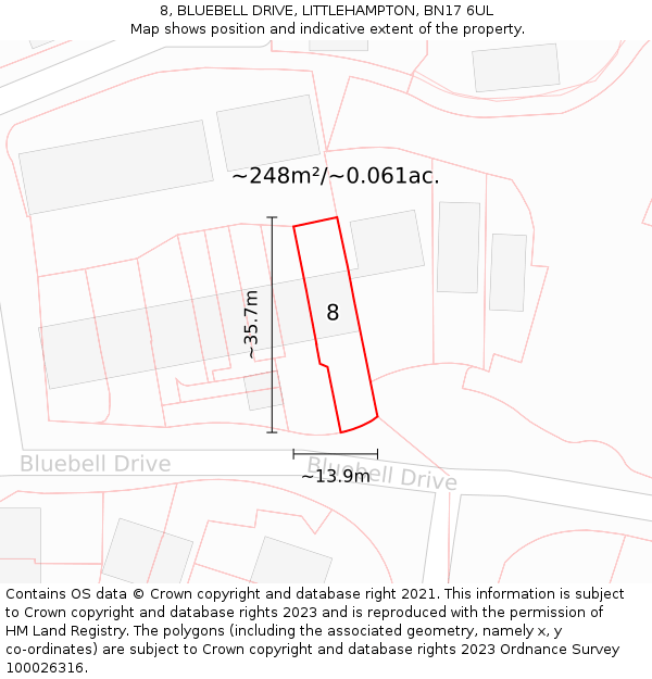 8, BLUEBELL DRIVE, LITTLEHAMPTON, BN17 6UL: Plot and title map