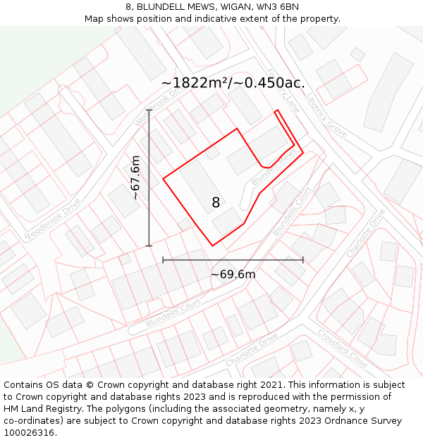 8, BLUNDELL MEWS, WIGAN, WN3 6BN: Plot and title map