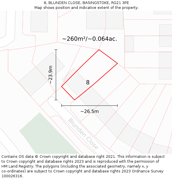 8, BLUNDEN CLOSE, BASINGSTOKE, RG21 3PE: Plot and title map