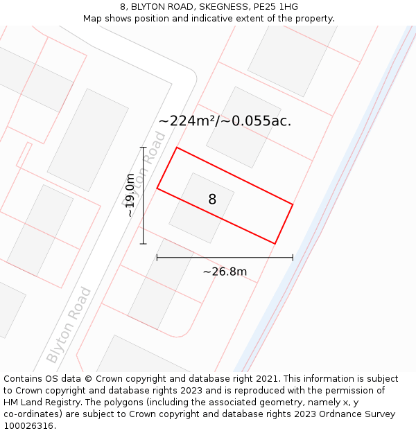 8, BLYTON ROAD, SKEGNESS, PE25 1HG: Plot and title map