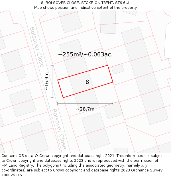 8, BOLSOVER CLOSE, STOKE-ON-TRENT, ST6 6UL: Plot and title map