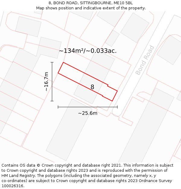 8, BOND ROAD, SITTINGBOURNE, ME10 5BL: Plot and title map