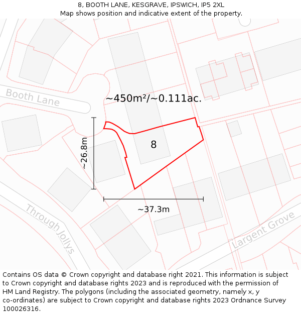 8, BOOTH LANE, KESGRAVE, IPSWICH, IP5 2XL: Plot and title map