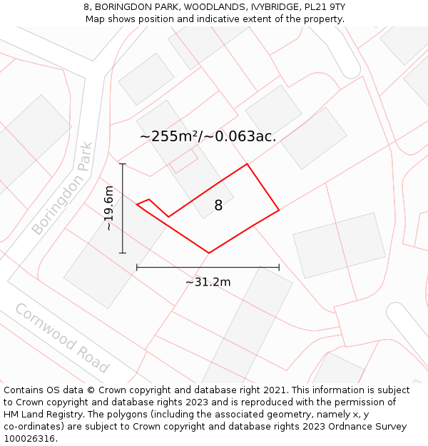 8, BORINGDON PARK, WOODLANDS, IVYBRIDGE, PL21 9TY: Plot and title map