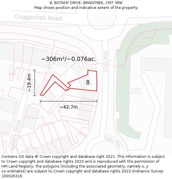 8, BOTANY DRIVE, BRAINTREE, CM7 3RW: Plot and title map