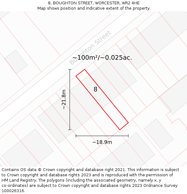 8, BOUGHTON STREET, WORCESTER, WR2 4HE: Plot and title map