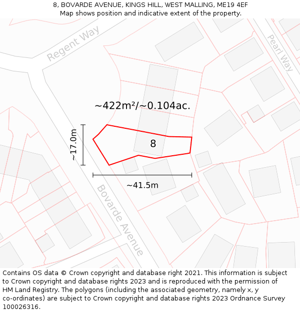 8, BOVARDE AVENUE, KINGS HILL, WEST MALLING, ME19 4EF: Plot and title map