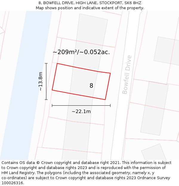 8, BOWFELL DRIVE, HIGH LANE, STOCKPORT, SK6 8HZ: Plot and title map