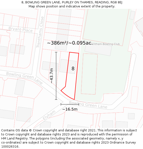 8, BOWLING GREEN LANE, PURLEY ON THAMES, READING, RG8 8EJ: Plot and title map