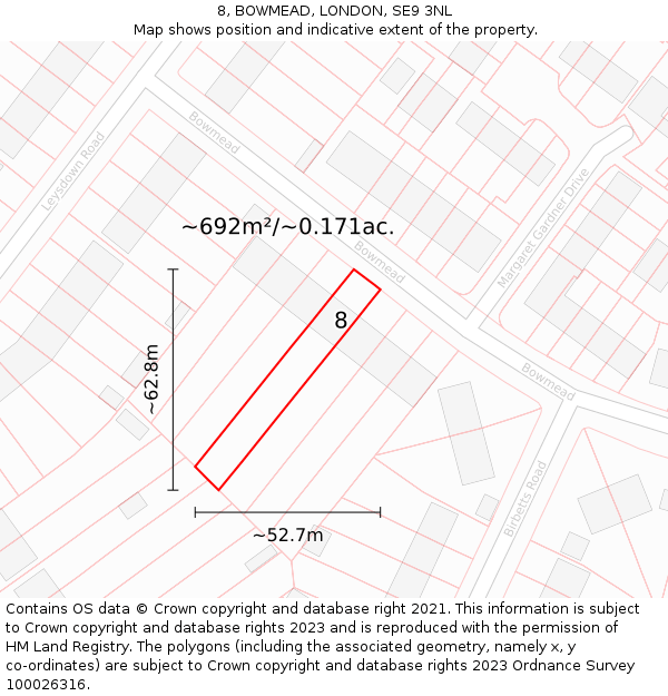 8, BOWMEAD, LONDON, SE9 3NL: Plot and title map