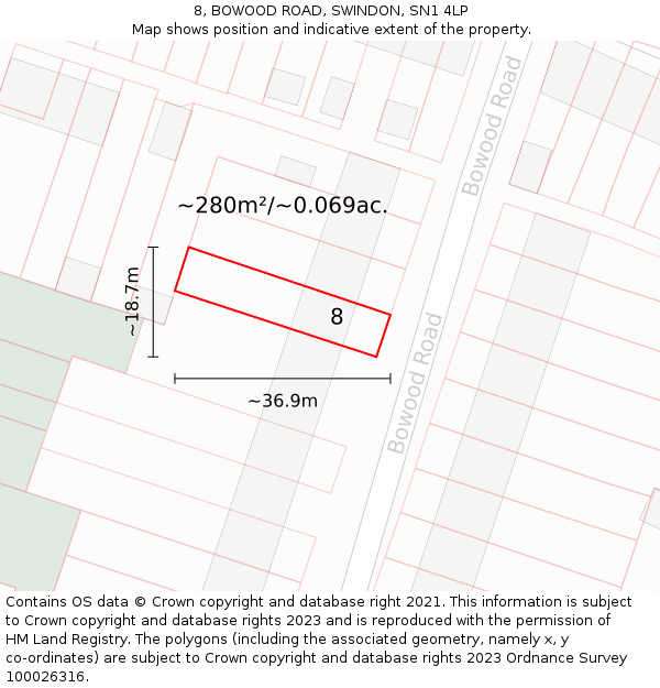 8, BOWOOD ROAD, SWINDON, SN1 4LP: Plot and title map