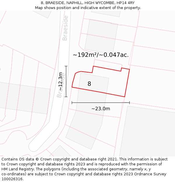 8, BRAESIDE, NAPHILL, HIGH WYCOMBE, HP14 4RY: Plot and title map