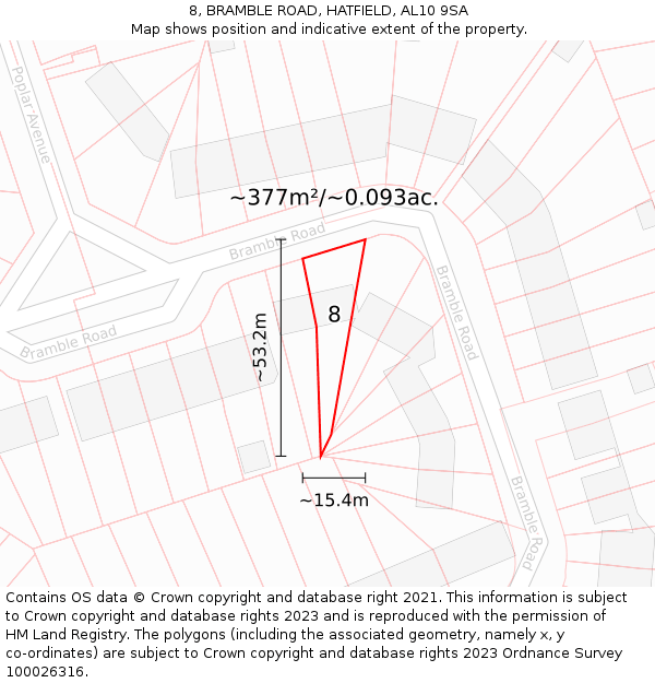 8, BRAMBLE ROAD, HATFIELD, AL10 9SA: Plot and title map