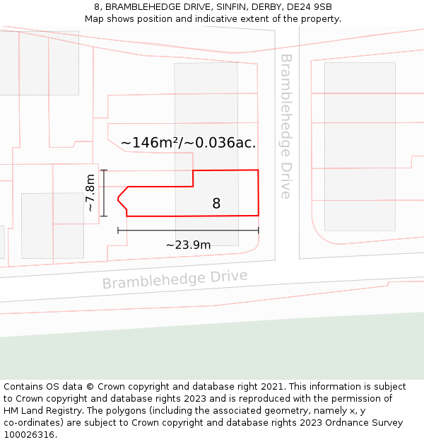 8, BRAMBLEHEDGE DRIVE, SINFIN, DERBY, DE24 9SB: Plot and title map