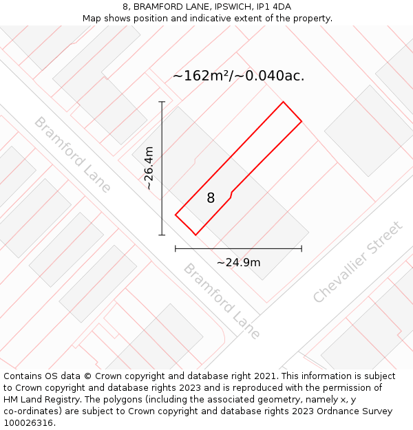 8, BRAMFORD LANE, IPSWICH, IP1 4DA: Plot and title map