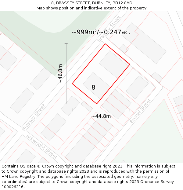 8, BRASSEY STREET, BURNLEY, BB12 8AD: Plot and title map