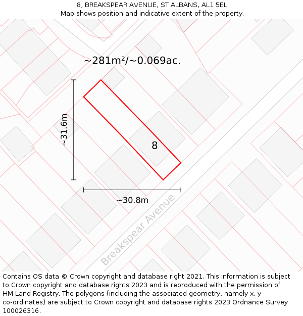 8, BREAKSPEAR AVENUE, ST ALBANS, AL1 5EL: Plot and title map