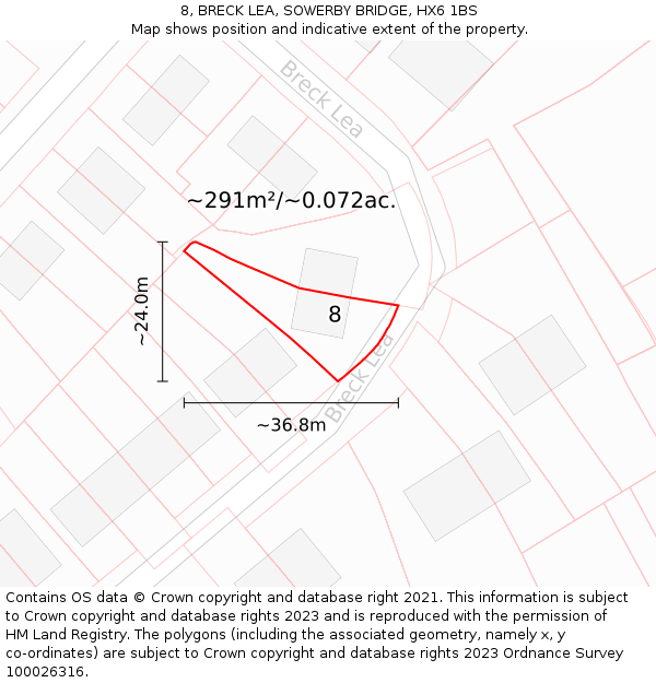 8, BRECK LEA, SOWERBY BRIDGE, HX6 1BS: Plot and title map