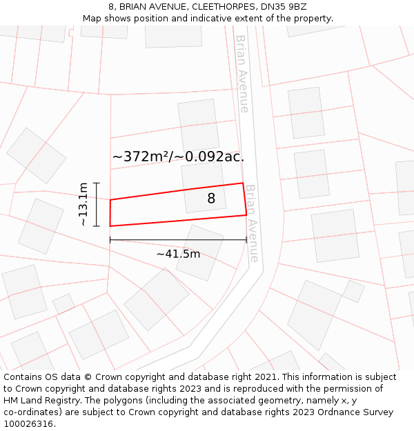 8, BRIAN AVENUE, CLEETHORPES, DN35 9BZ: Plot and title map