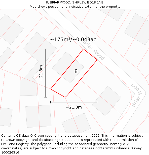 8, BRIAR WOOD, SHIPLEY, BD18 1NB: Plot and title map