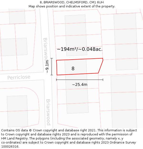 8, BRIARSWOOD, CHELMSFORD, CM1 6UH: Plot and title map