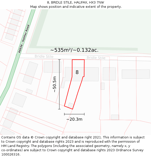 8, BRIDLE STILE, HALIFAX, HX3 7NW: Plot and title map